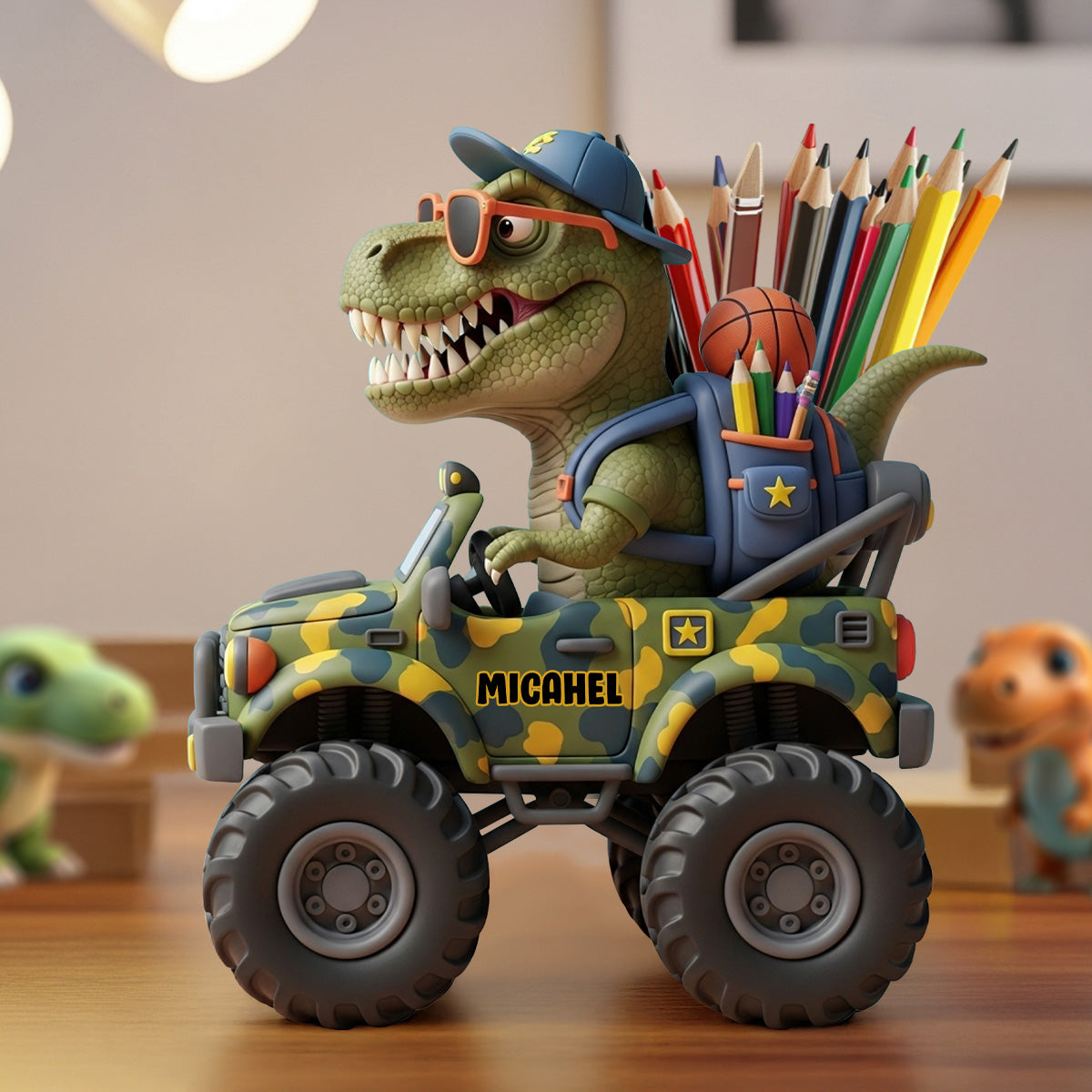 Ready To Crush School - Personalized Dinosaur Wooden Pen Holder