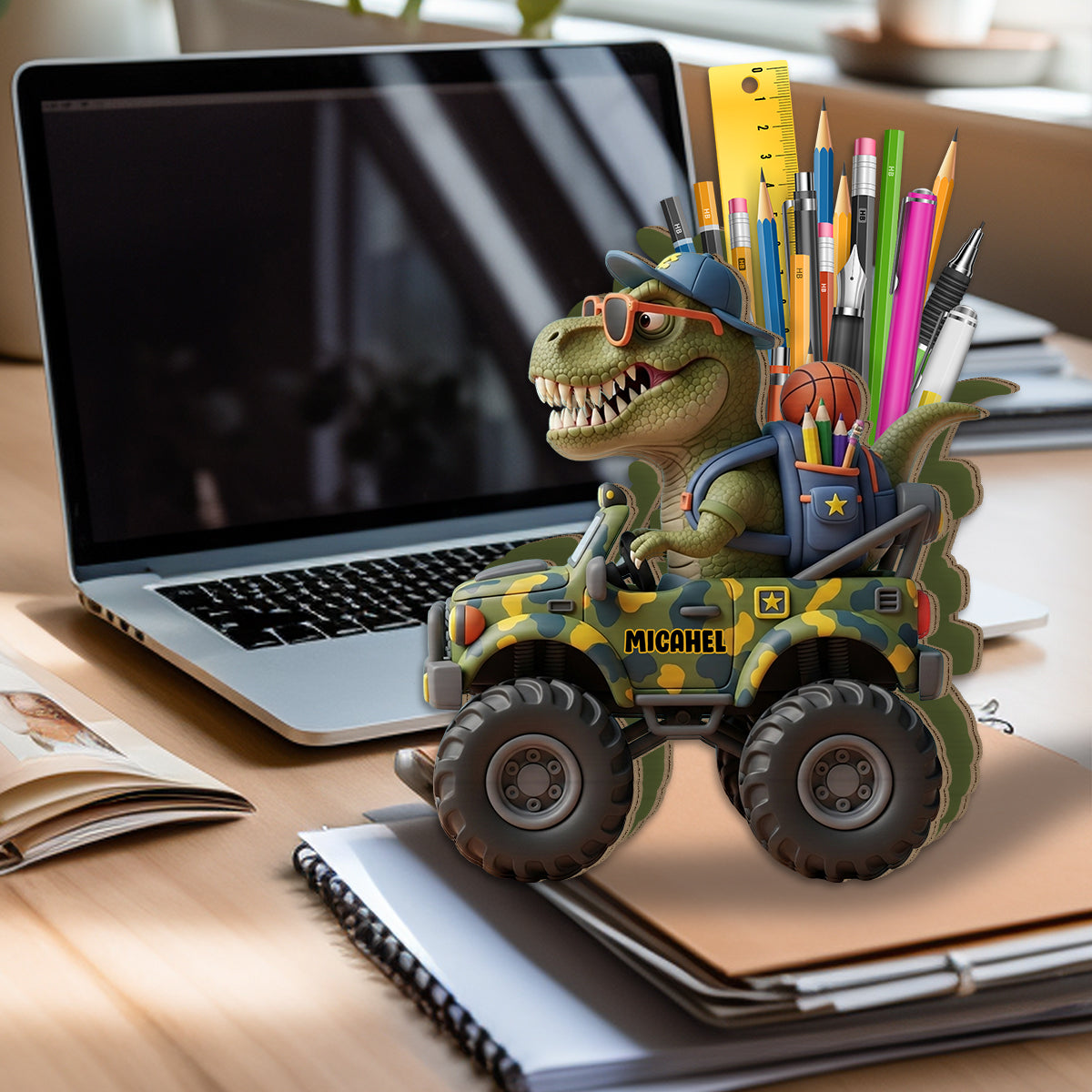 Ready To Crush School - Personalized Dinosaur Wooden Pen Holder