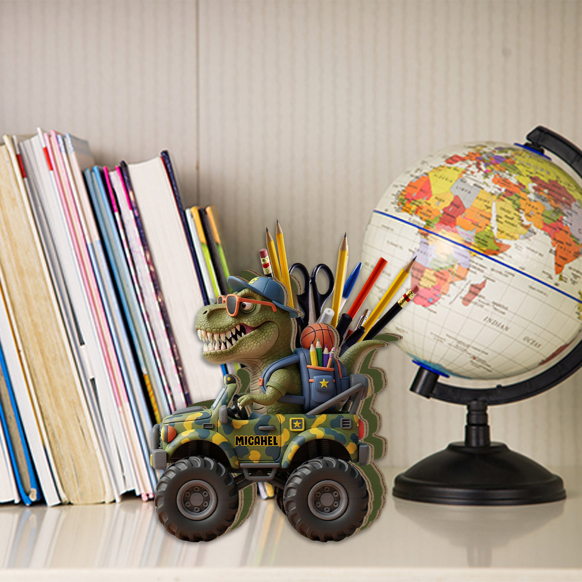 Ready To Crush School - Personalized Dinosaur Wooden Pen Holder