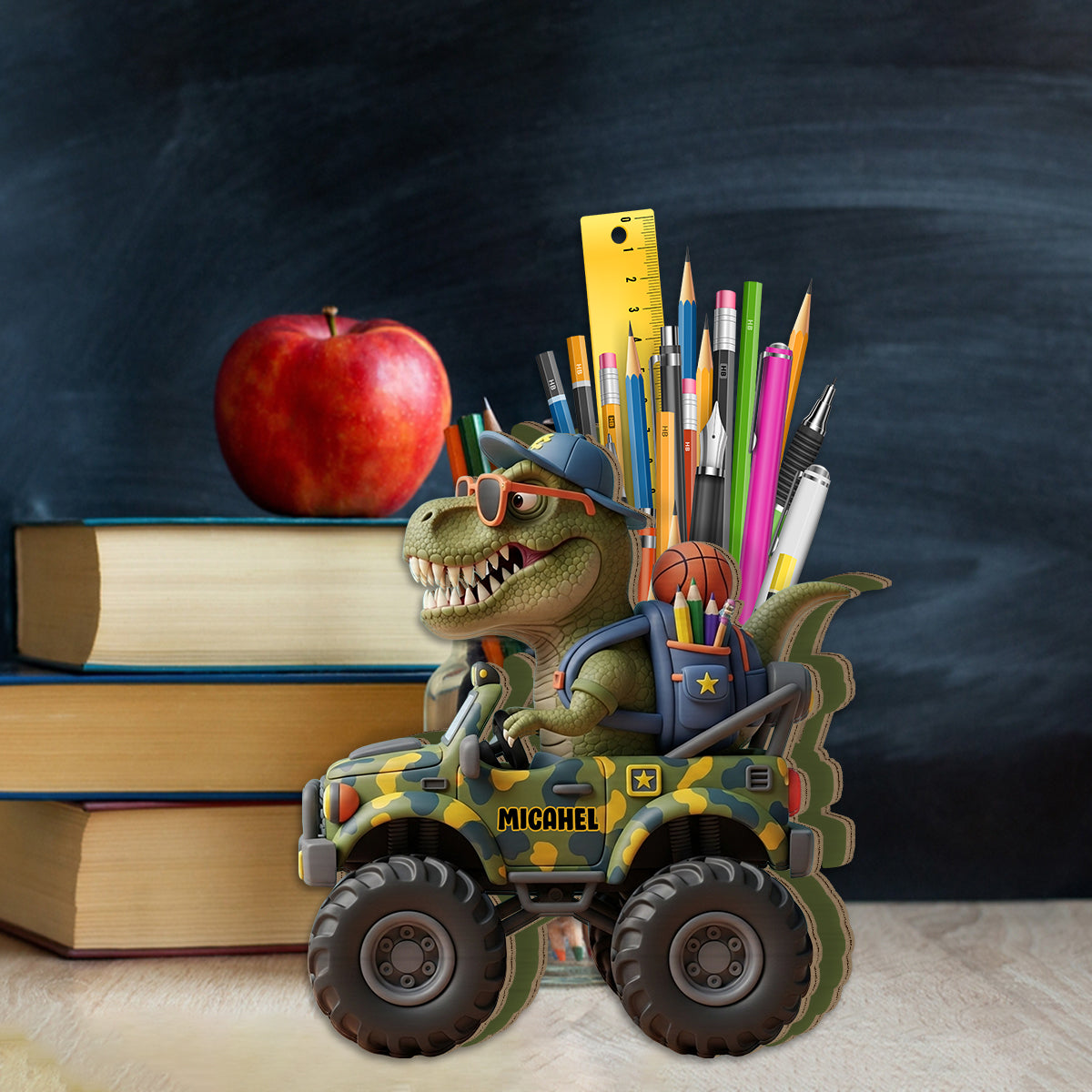 Ready To Crush School - Personalized Dinosaur Wooden Pen Holder