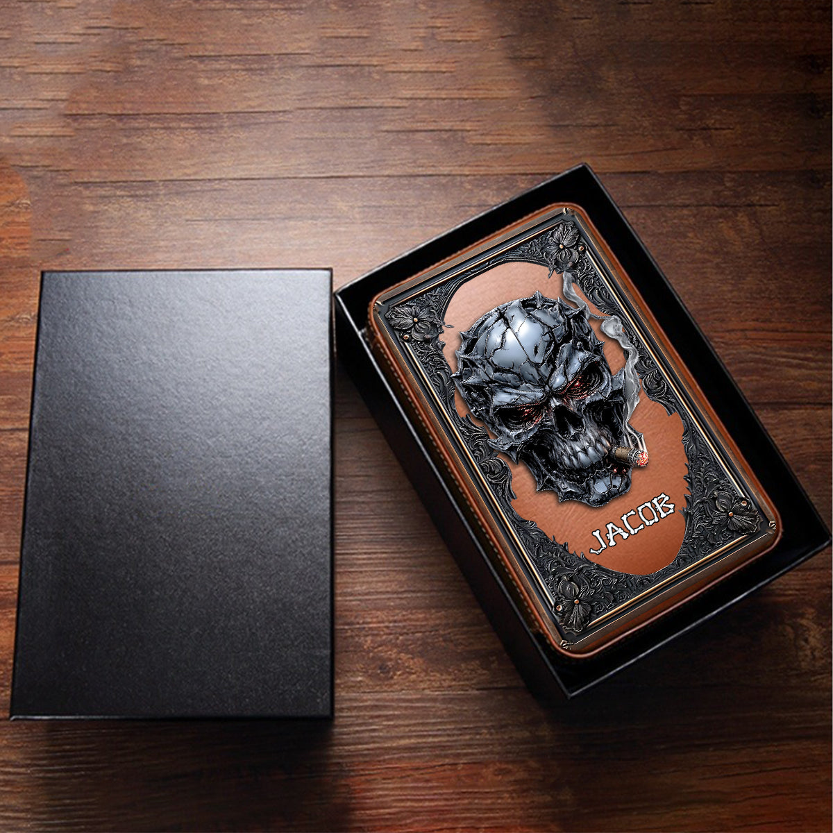 Smoking Skull - Personalized Skull Travel Cigar Humidor Case