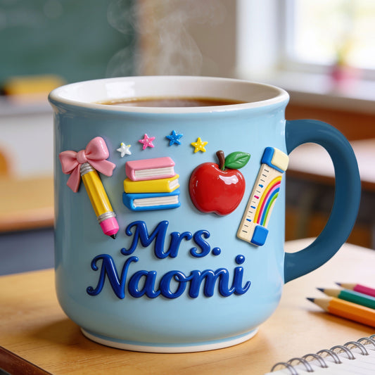 Kawaii School Teacher Gift Personalized - Personalized Teacher Printed Pottery Mug