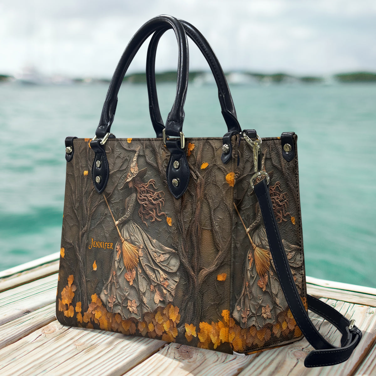 Moonlight Broom - Personalized Witch Leather Handbag