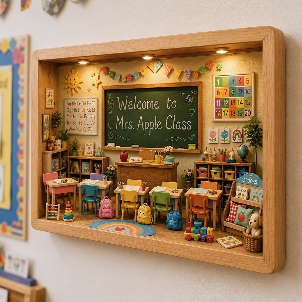 Back To School - Personalized Teacher Wooden Light Shadow Box