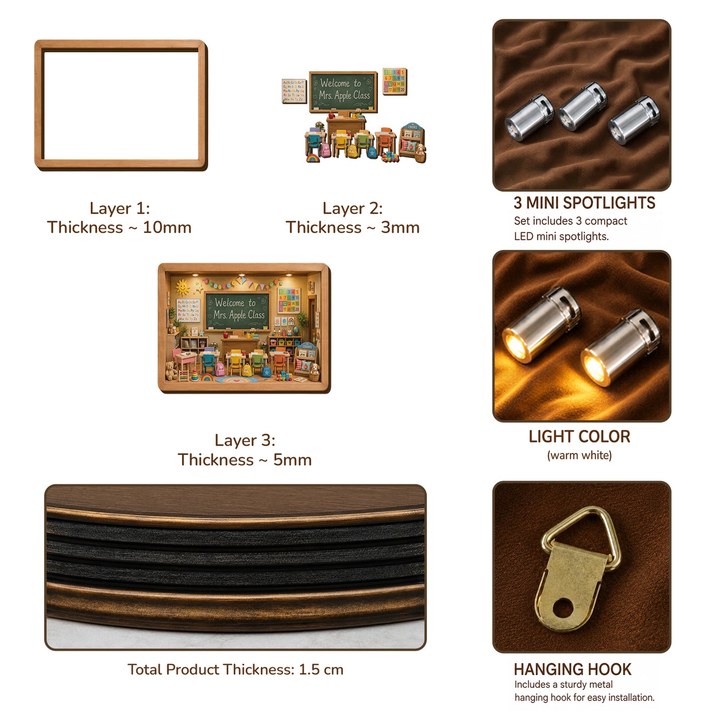 Back To School - Personalized Teacher Wooden Light Shadow Box