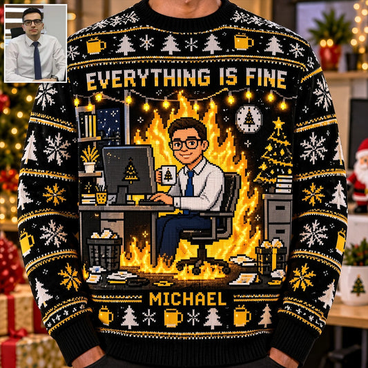 Everything Is Fine - Personalized Colleague Light Up Sweater