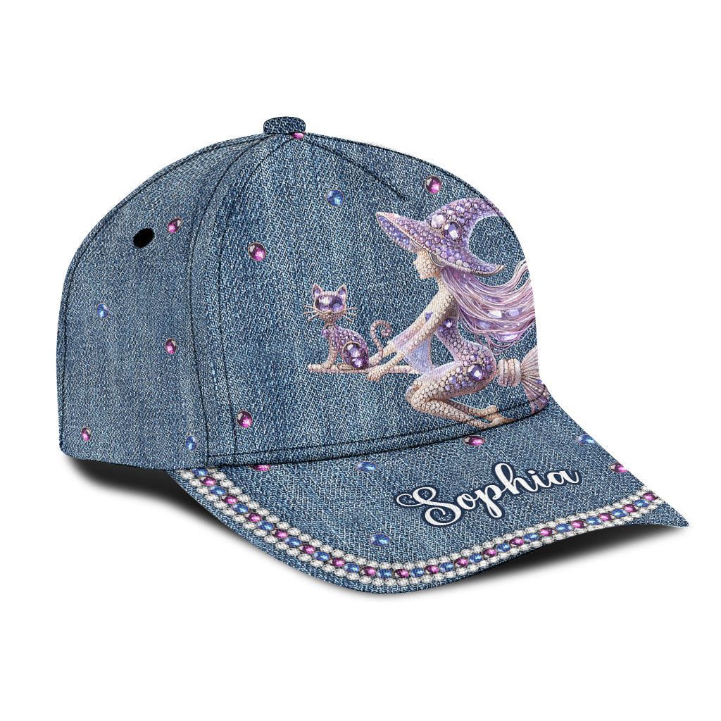Witch And Broomstick - Personalized Witch Classic Cap