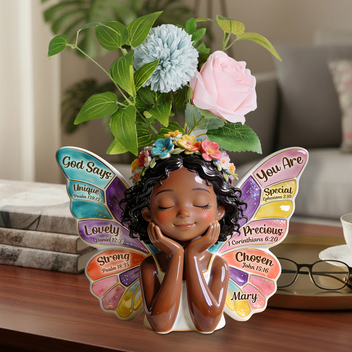 God Says You Are - Personalized African American Custom Shape Acrylic Flower Vase