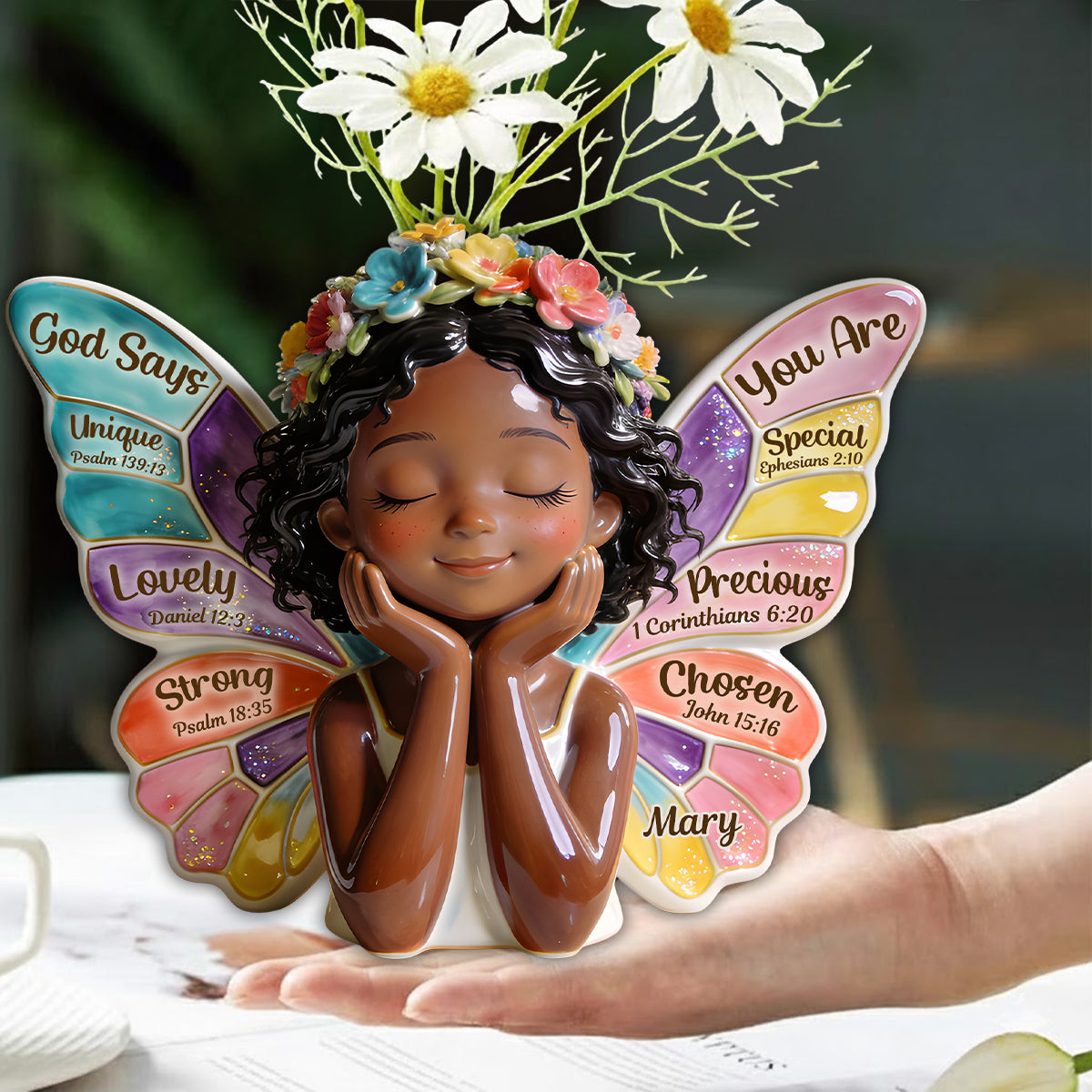 God Says You Are - Personalized African American Custom Shape Acrylic Flower Vase