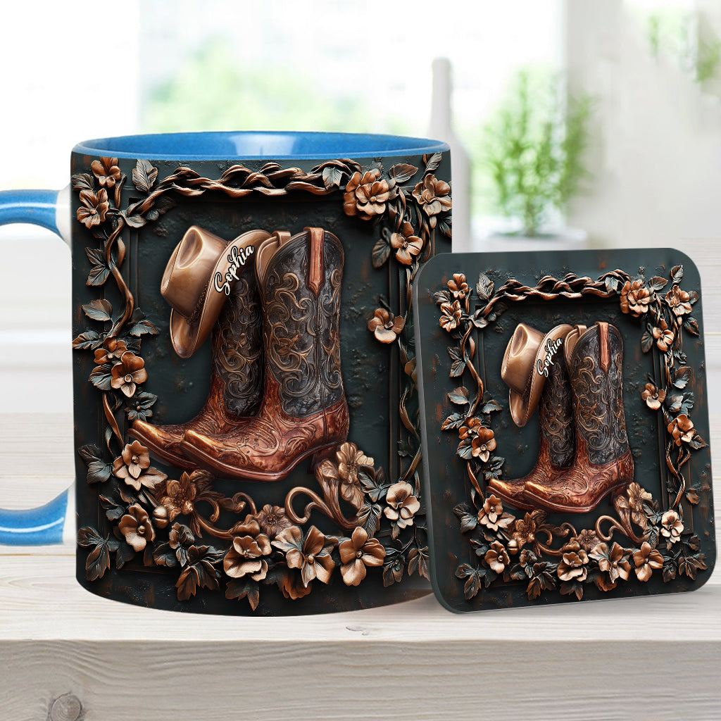 Cowgirl Boots - Personalized Cowgirl Accent Mug & Coaster