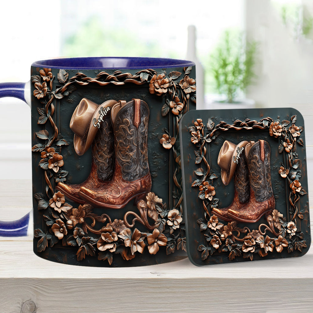 Cowgirl Boots - Personalized Cowgirl Accent Mug & Coaster