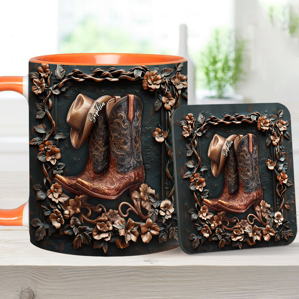 Cowgirl Boots - Personalized Cowgirl Accent Mug & Coaster