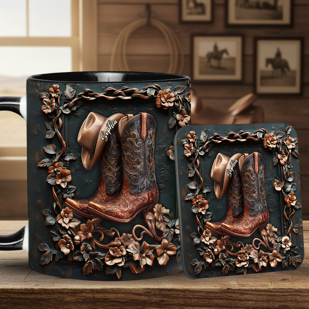 Cowgirl Boots - Personalized Cowgirl Accent Mug & Coaster