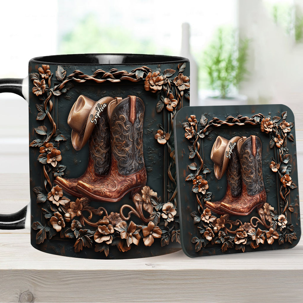 Cowgirl Boots - Personalized Cowgirl Accent Mug & Coaster