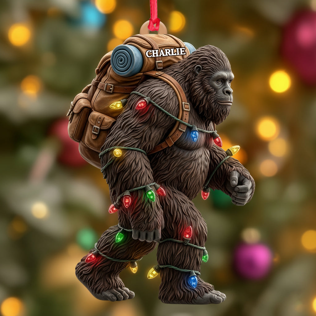 Sasquatch Holiday Spirit - Personalized Hiking Ornament