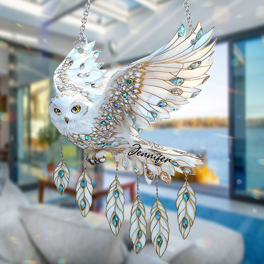 Snow Owl Dream - Personalized Owl Window Hanging Suncatcher Ornament