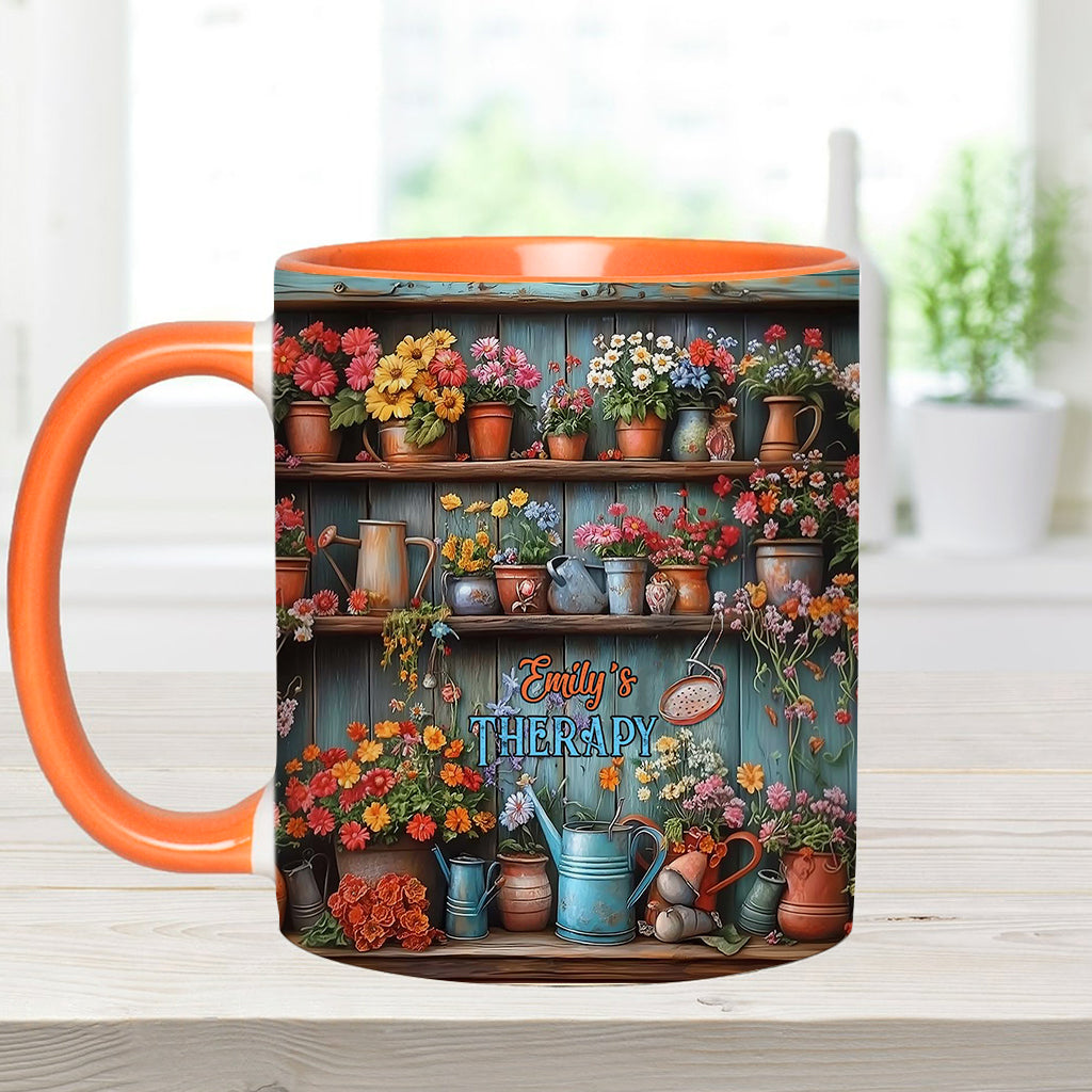 Gardening Is My Therapy - Personalized Gardening Accent Mug