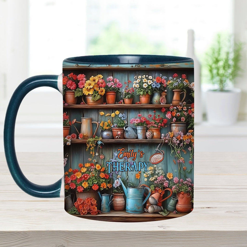 Gardening Is My Therapy - Personalized Gardening Accent Mug