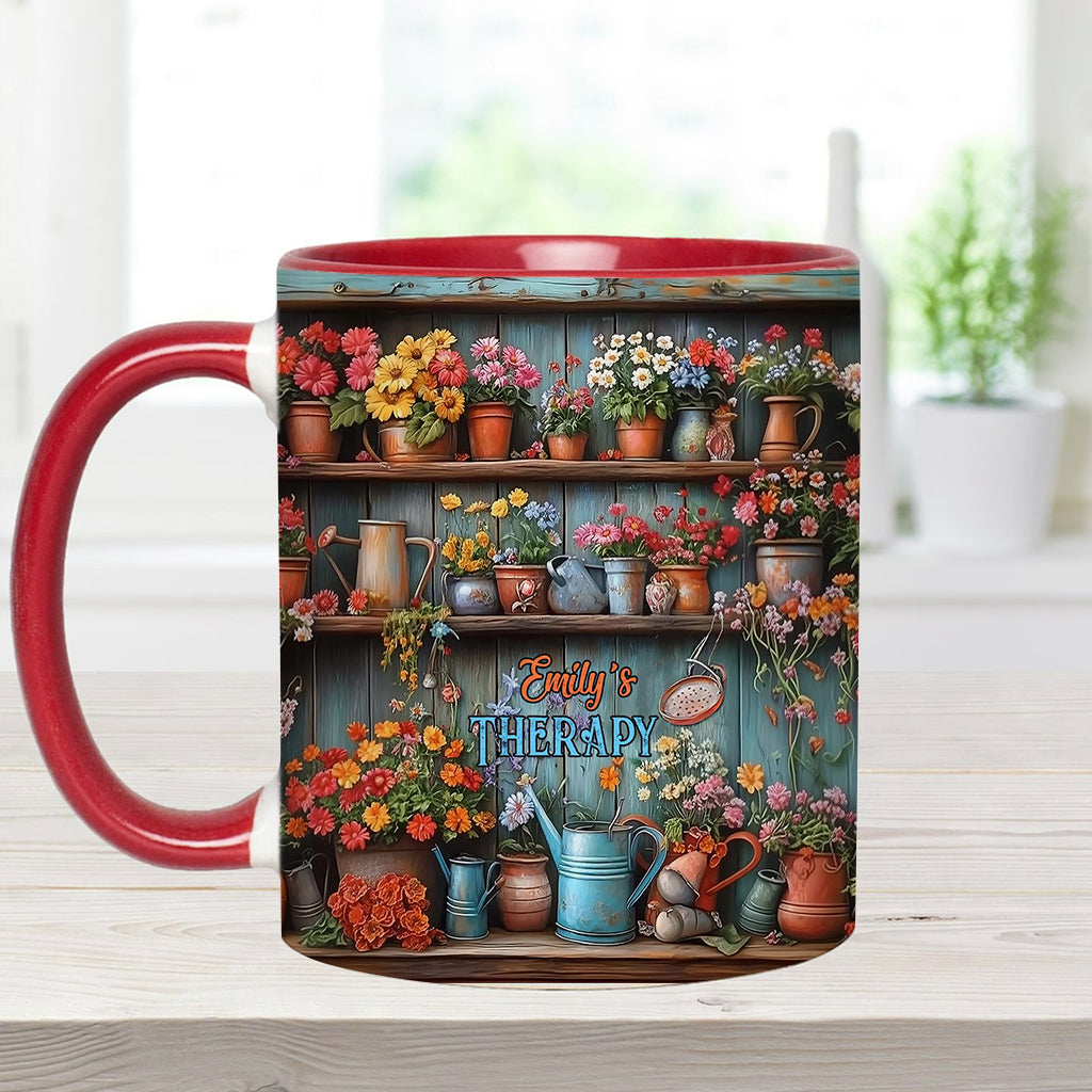 Gardening Is My Therapy - Personalized Gardening Accent Mug