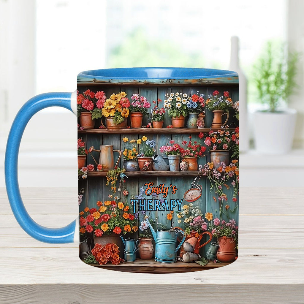 Gardening Is My Therapy - Personalized Gardening Accent Mug