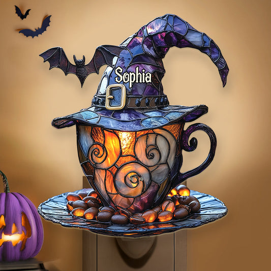 Witch Hat And Coffee Mug - Personalized Witch Acrylic Plug-In Night Light