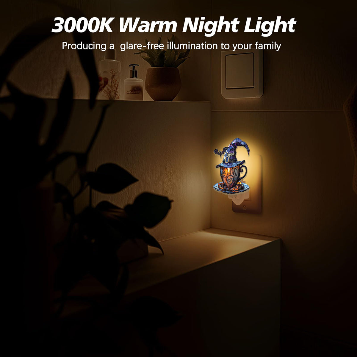 Witch Hat And Coffee Mug - Personalized Witch Acrylic Plug-In Night Light