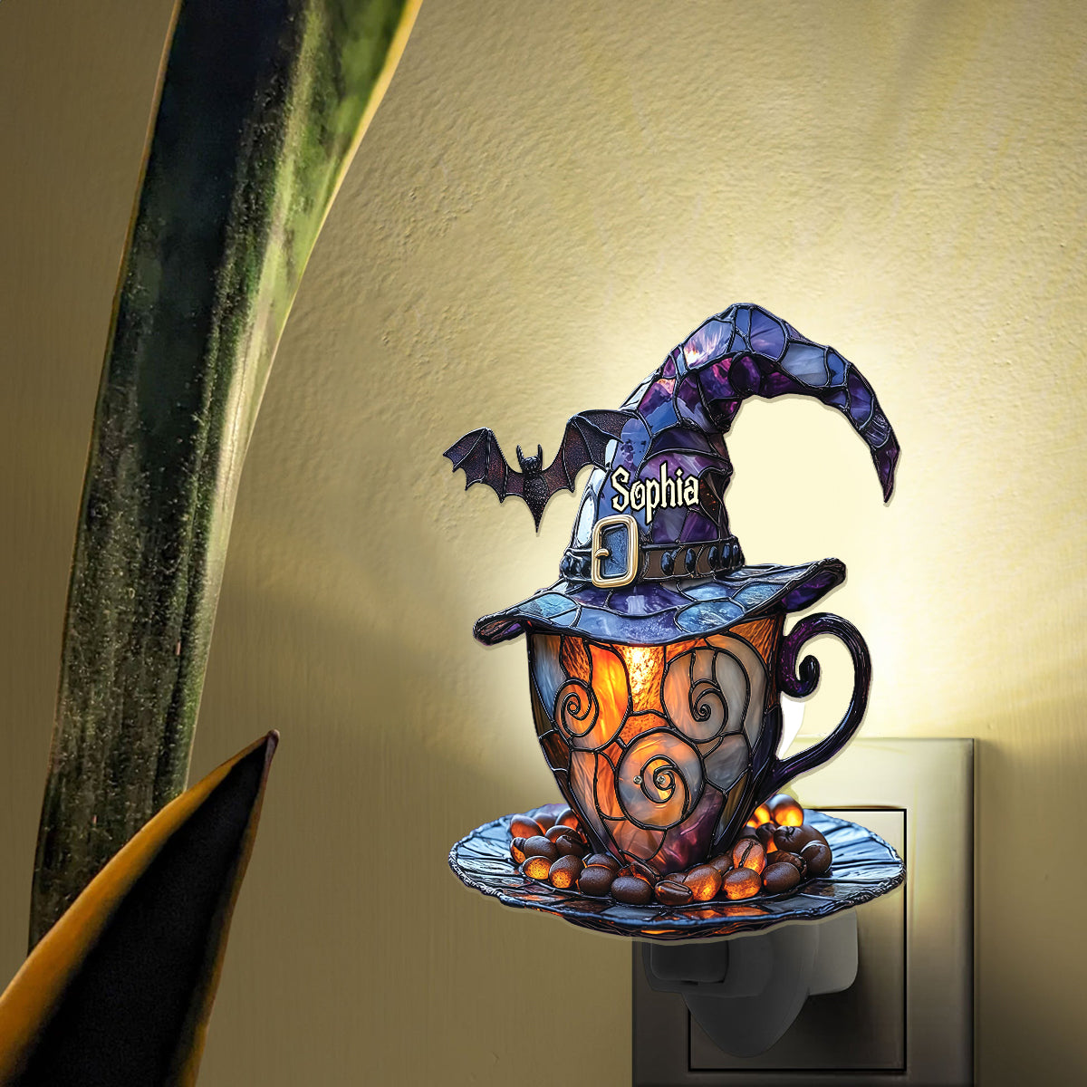 Witch Hat And Coffee Mug - Personalized Witch Acrylic Plug-In Night Light