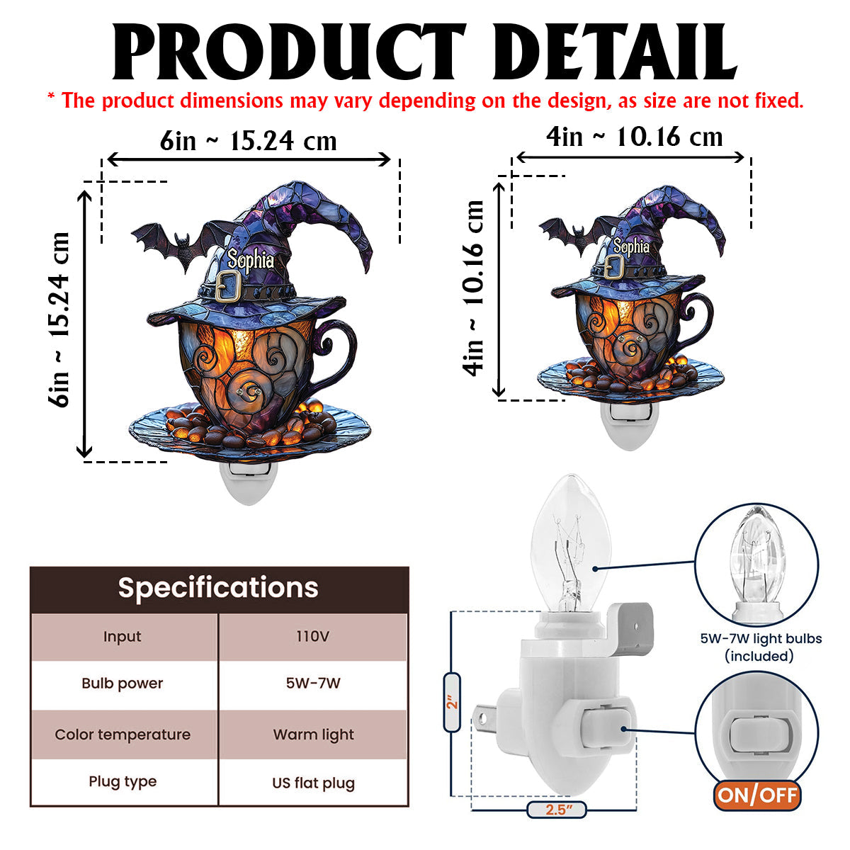 Witch Hat And Coffee Mug - Personalized Witch Acrylic Plug-In Night Light