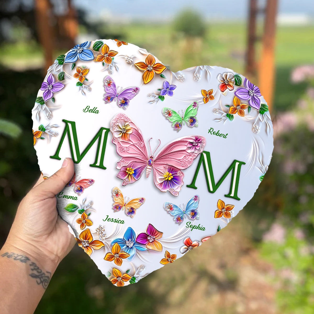 Colorful Butterflies Mom Mama - Personalized Mother Heart Shaped Stone