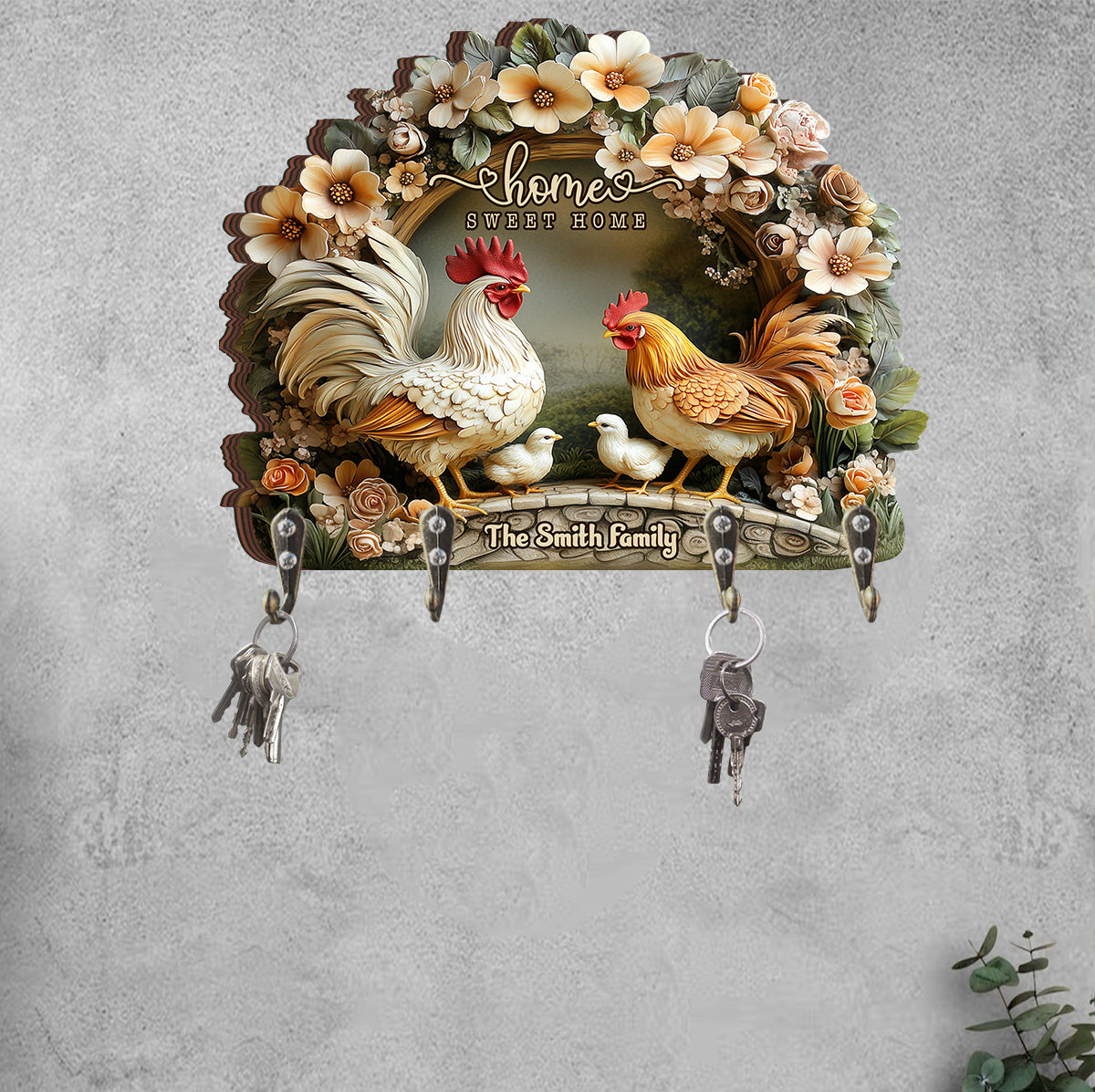 Home Sweet Home - Personalized Chicken Custom Shaped Key Rack