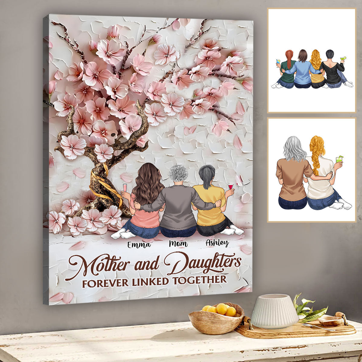 Mother And Daughters Forever Linked Together - Personalized Mother Canvas And Poster