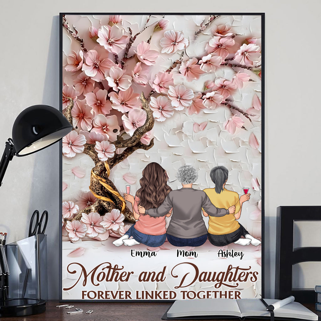 Mother And Daughters Forever Linked Together - Personalized Mother Canvas And Poster