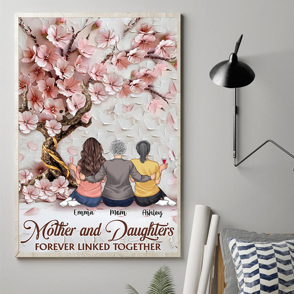 Mother And Daughters Forever Linked Together - Personalized Mother Canvas And Poster