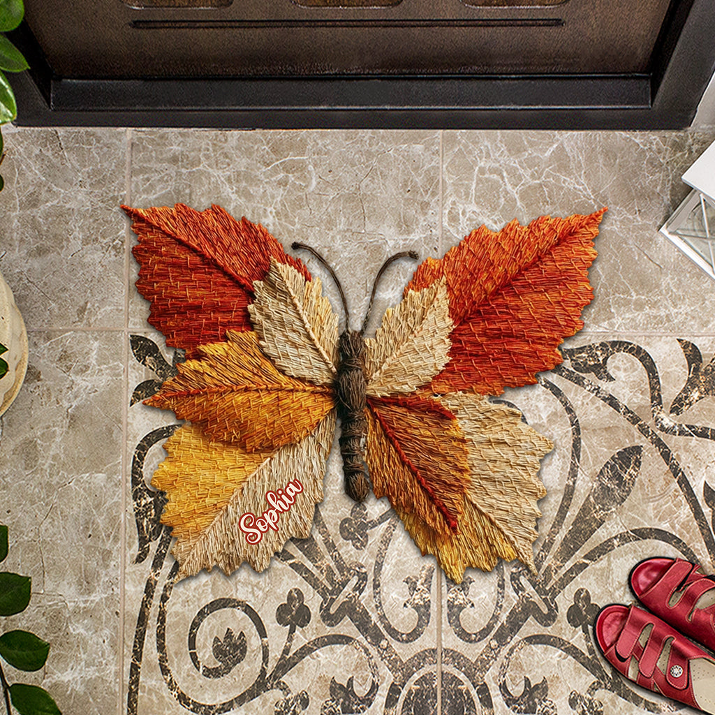 Autumn Butterfly - Personalized Butterfly Shaped Doormat/ Rug