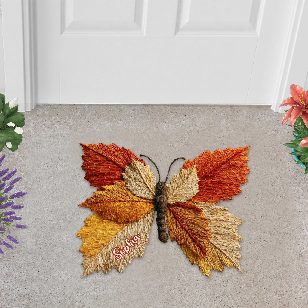 Autumn Butterfly - Personalized Butterfly Shaped Doormat/ Rug