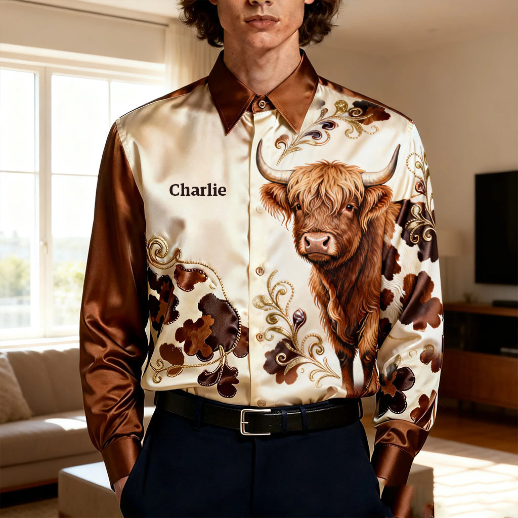 Love Highland Cow - Personalized Highland Cow Button-Up Shirt