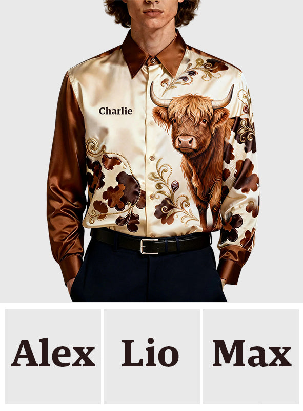 Love Highland Cow - Personalized Highland Cow Button-Up Shirt