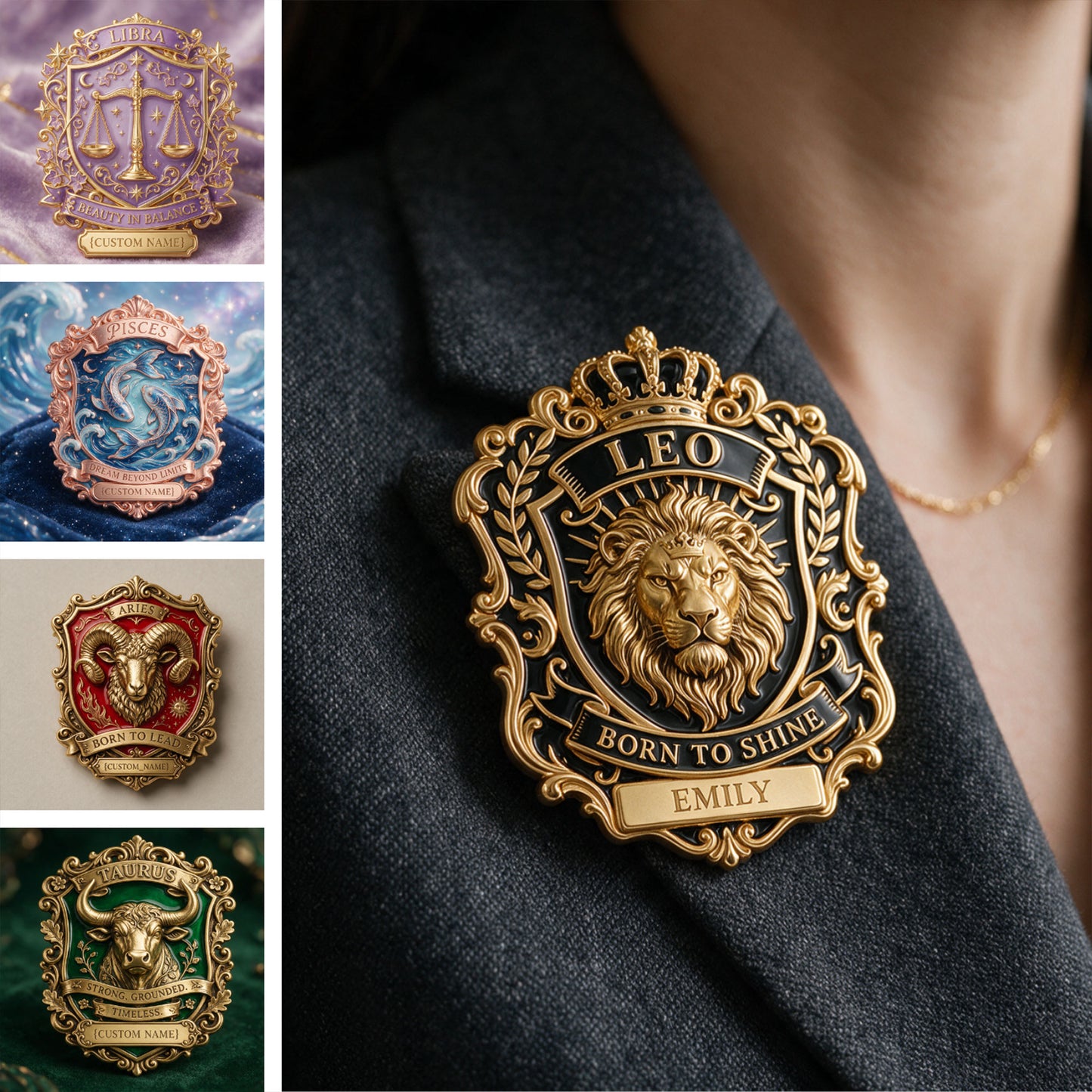 Zodiac Sign Luxury Brooch - Personalized Horoscope 3D Embossed Enamel Pin