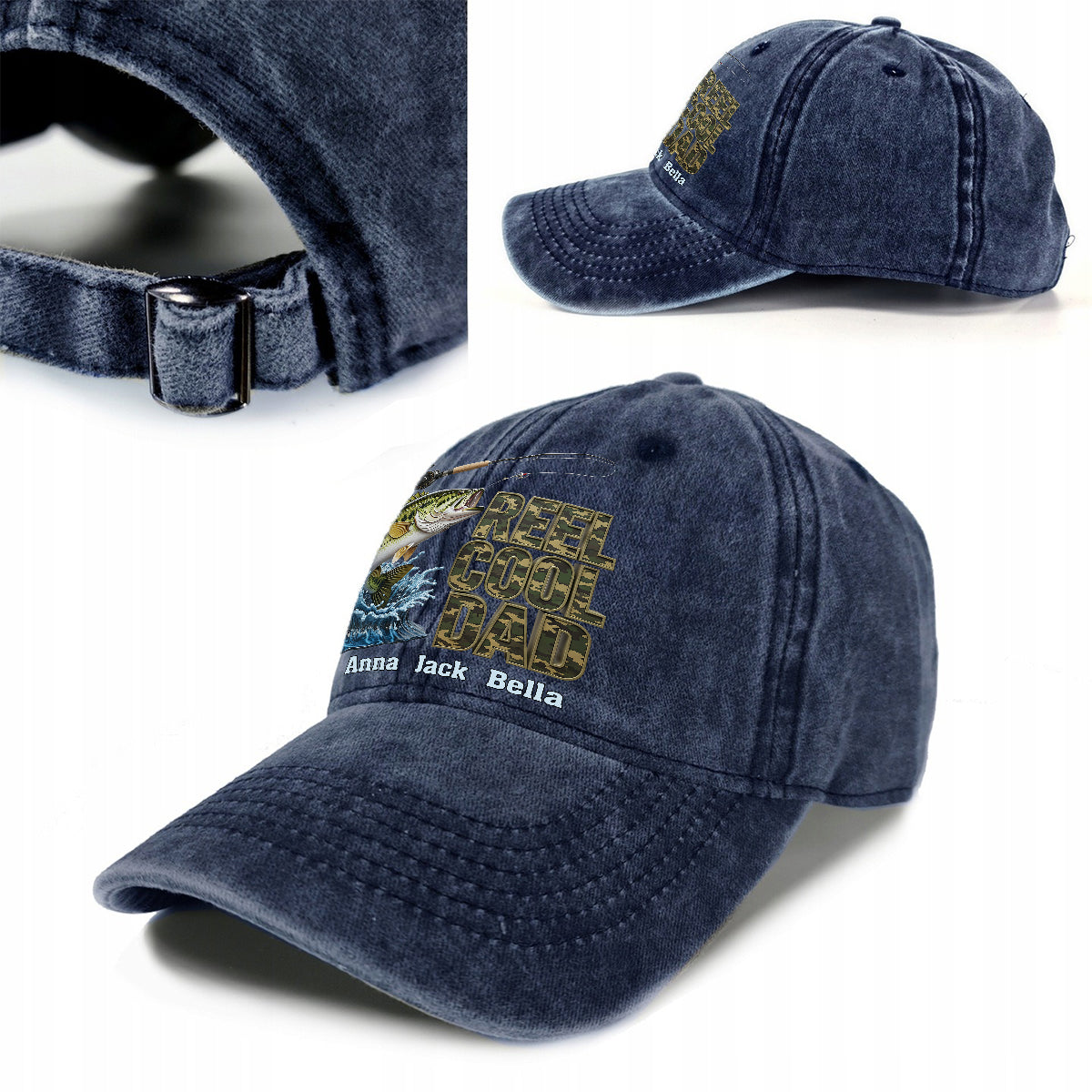 Reel Cool Dad - Personalized Fishing Washed Denim Cap