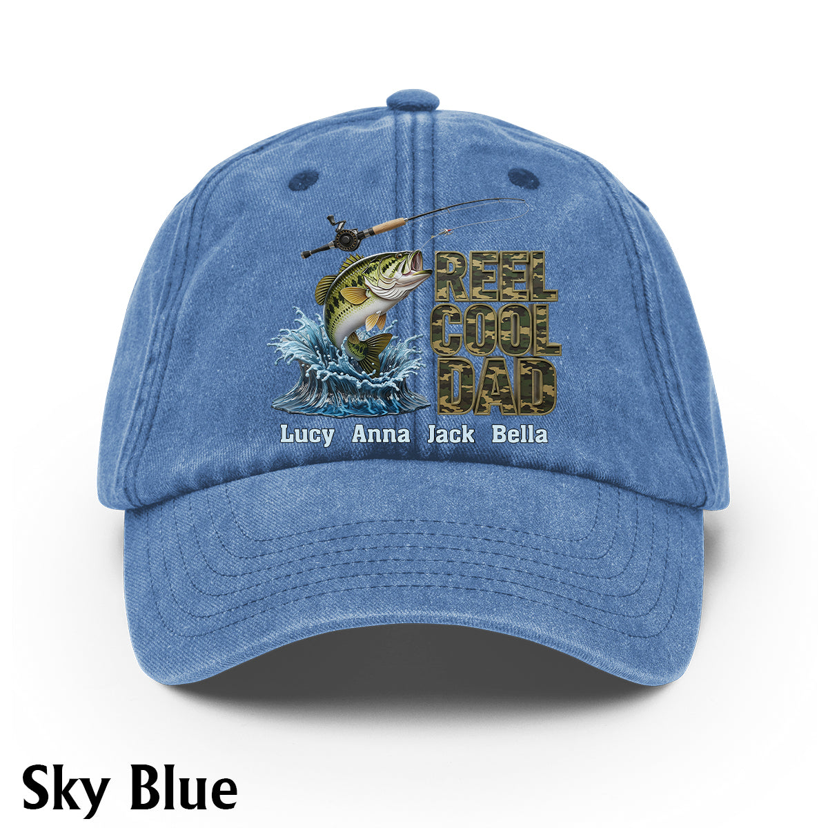 Reel Cool Dad - Personalized Fishing Washed Denim Cap