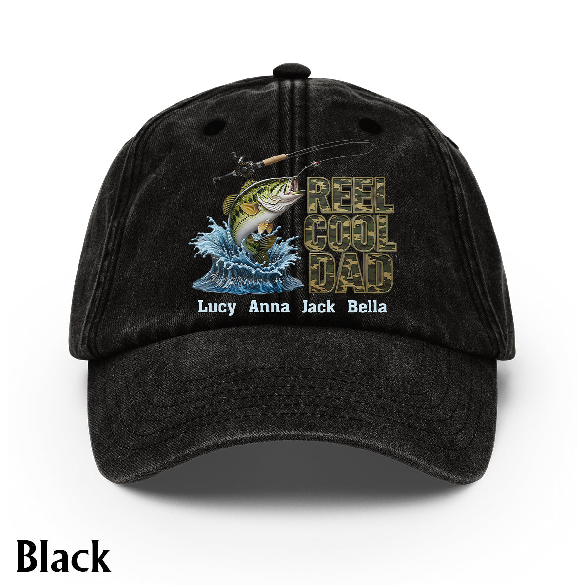Reel Cool Dad - Personalized Fishing Washed Denim Cap