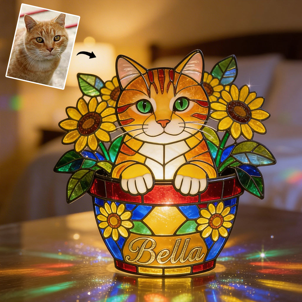 Cute Pets And Flowers - Personalized Cat Acrylic LED Night Light