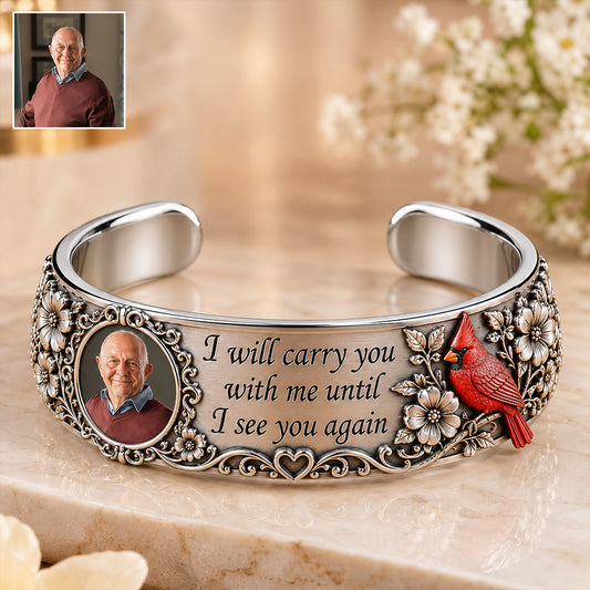 Until I See You Again - Personalized Memorial Shaped Cuff Bracelet