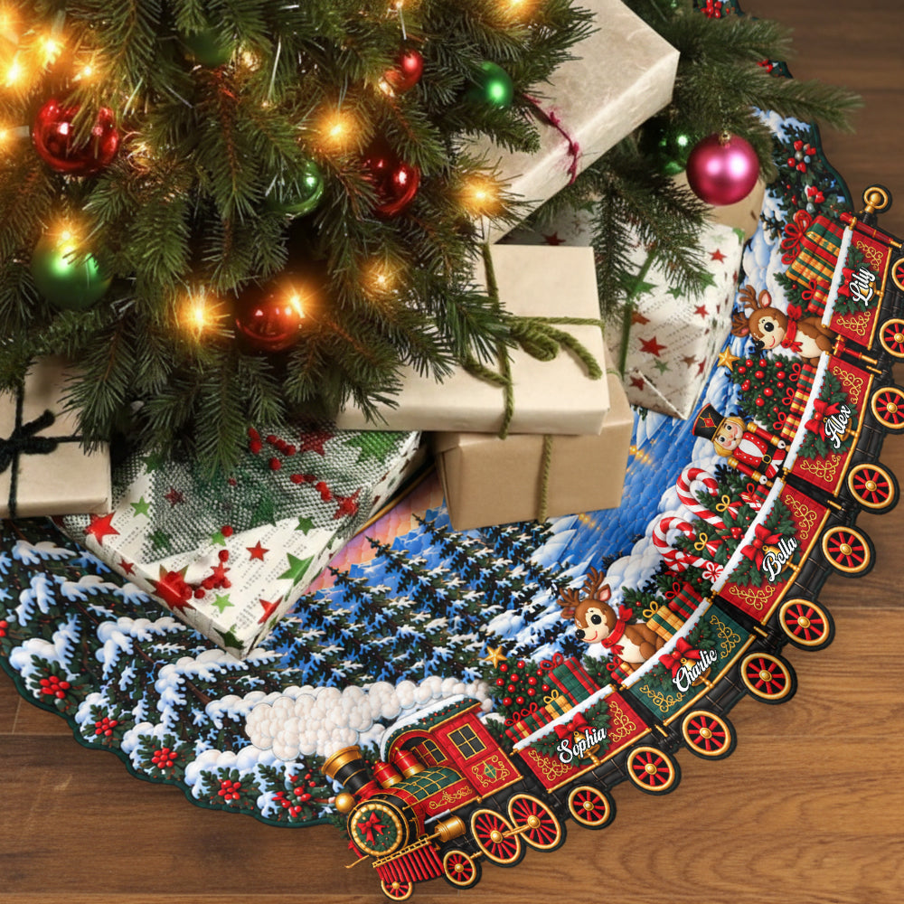 Christmas Train Crew Family Gift - Personalized Family Shaped Tree Skirt