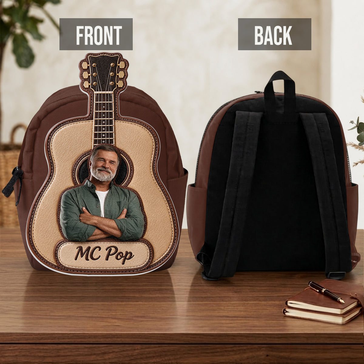 Custom From Any Photo - Personalized Guitar Changeable Leather Patch Backpack