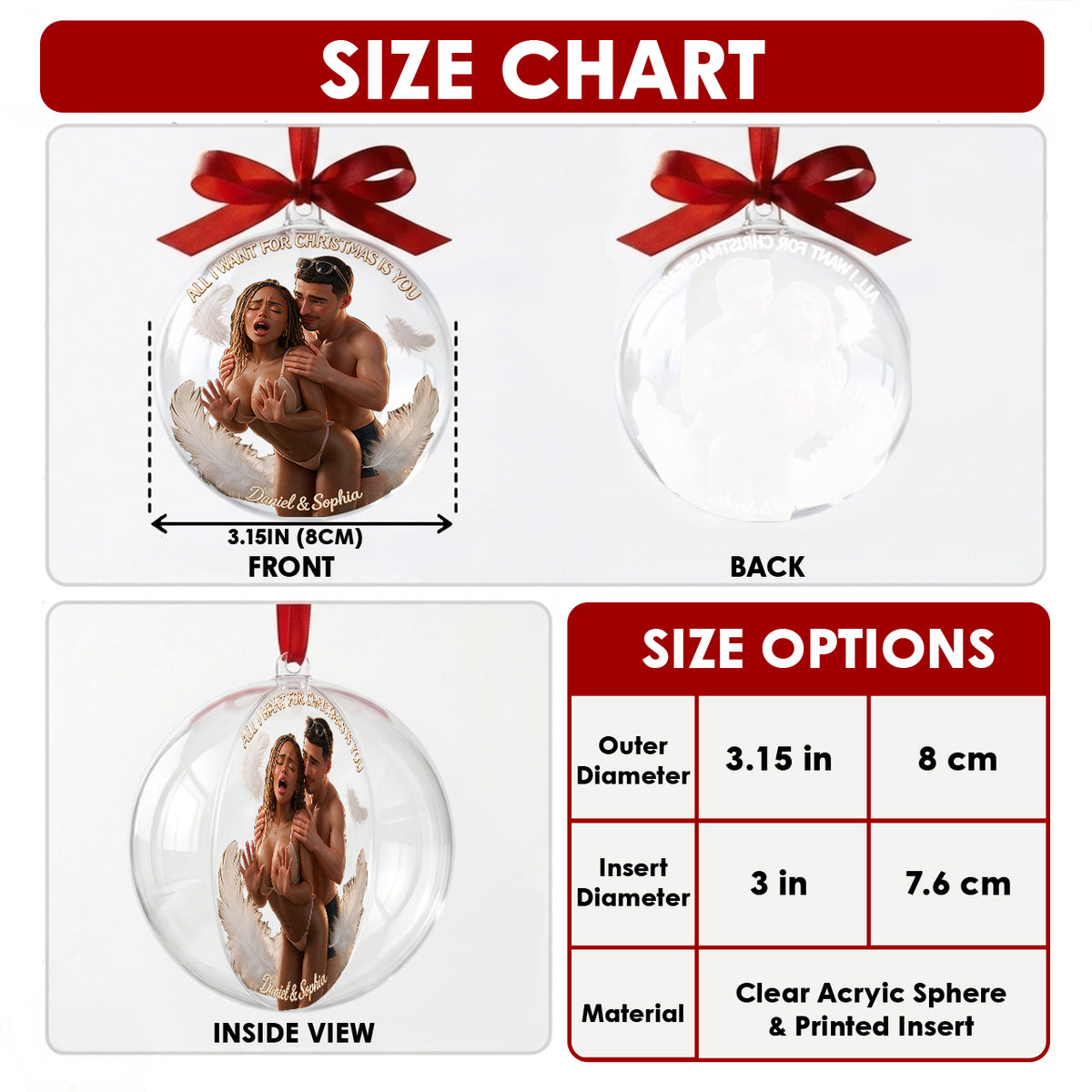 All I Want For Christmas Is You - Personalized Spicy Couple Acrylic Ball Ornament