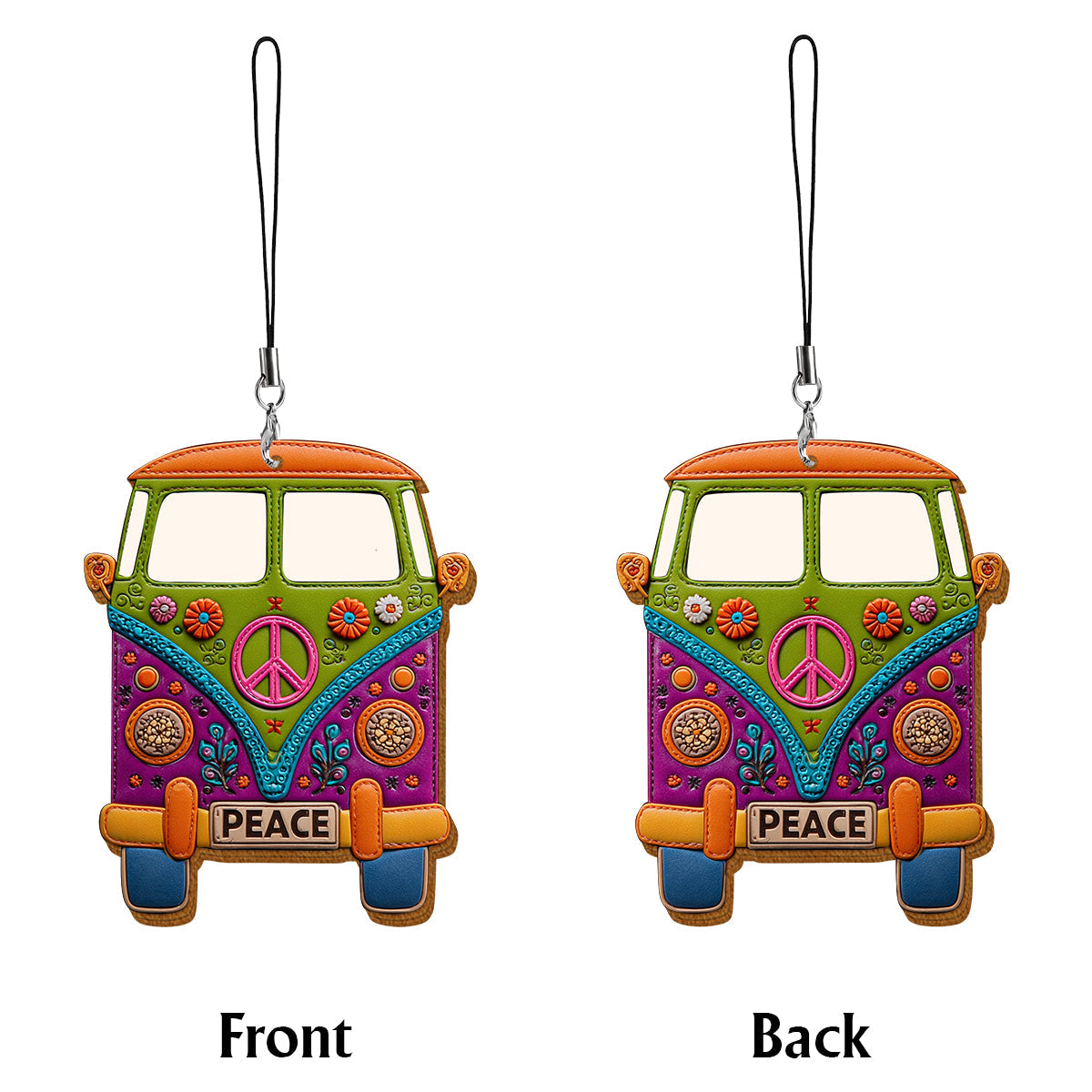 Peace Bus - Personalized Hippie Wallet Phone Case With Leather Charm