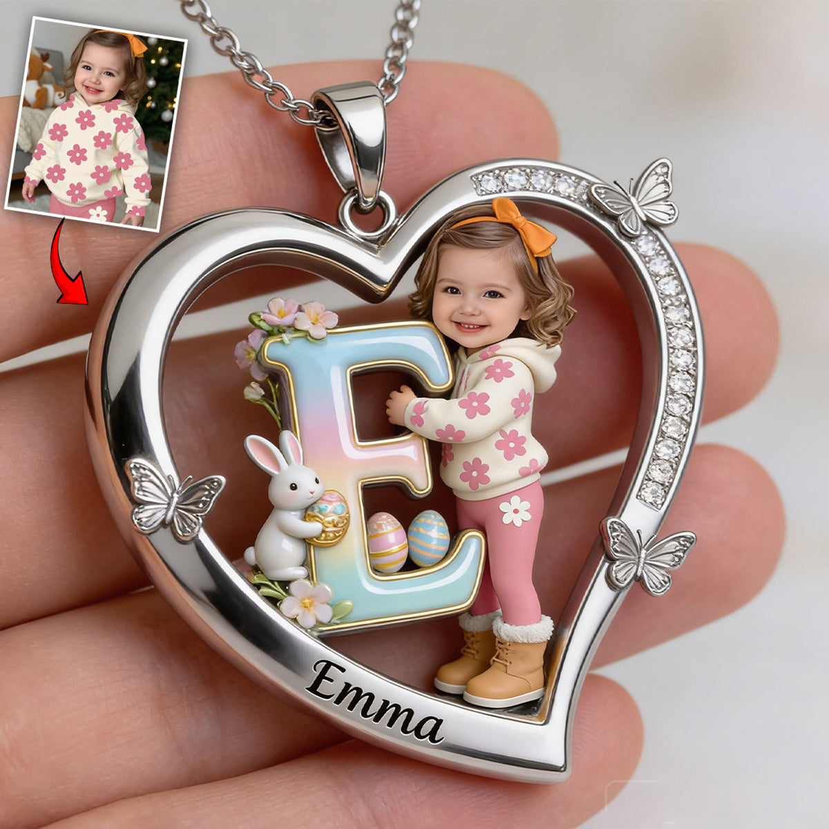 Custom Any Photo Best Easter Gift - Personalized Kid Shaped Metal Pendant Necklace