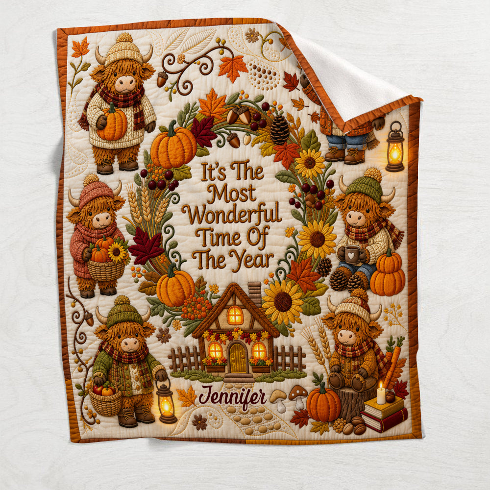 The Most Wonderful Time Of The year - Personalized Highland Cow Blanket