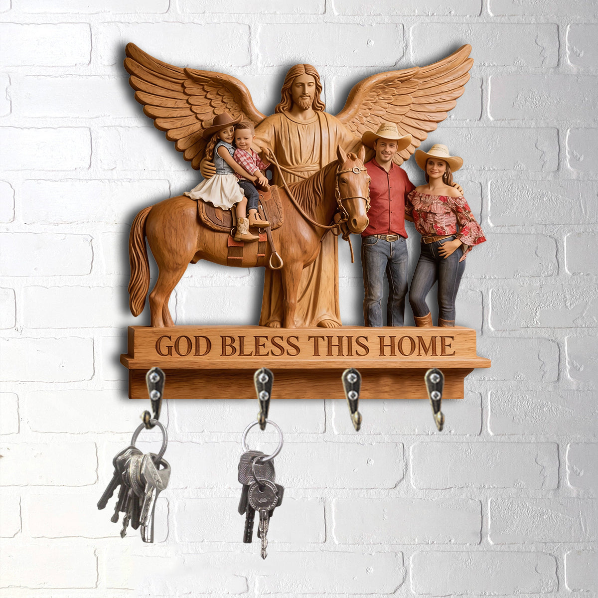 Custom From Any Photo God Bless This Home - Personalized Christian Custom Shaped Hanging Rack